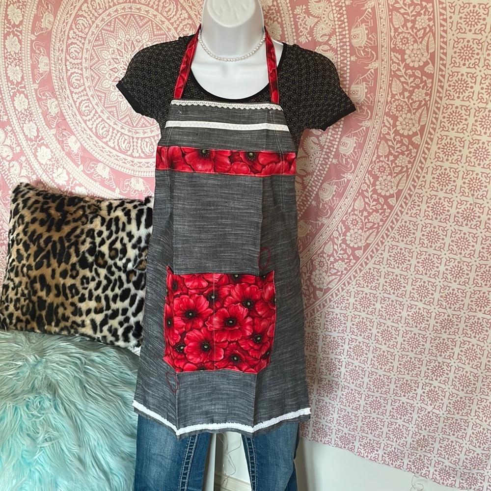 Red handmade “Amaryllis” Apron